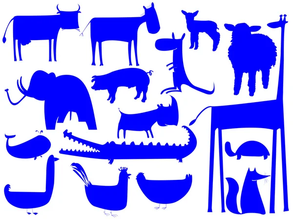 Сині силуети тварин ізольовані на білому — стоковий вектор