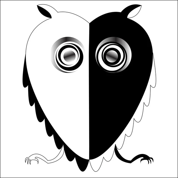 Chouette noire et blanche — Image vectorielle