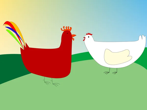 Kurczaka i kogut rysunek — Wektor stockowy