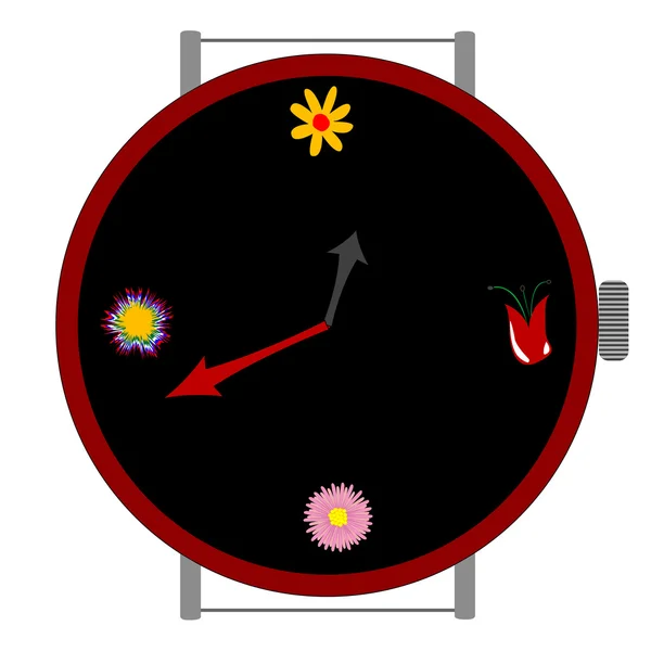 Horloge avec des fleurs — Image vectorielle