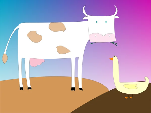 绘图的一头母牛和鹅 — 图库矢量图片