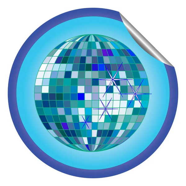 Disco bal blauwe sticker — Stockvector