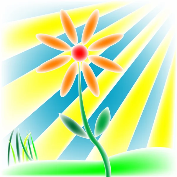 Λουλούδι, χόρτο και ήλιο — Διανυσματικό Αρχείο