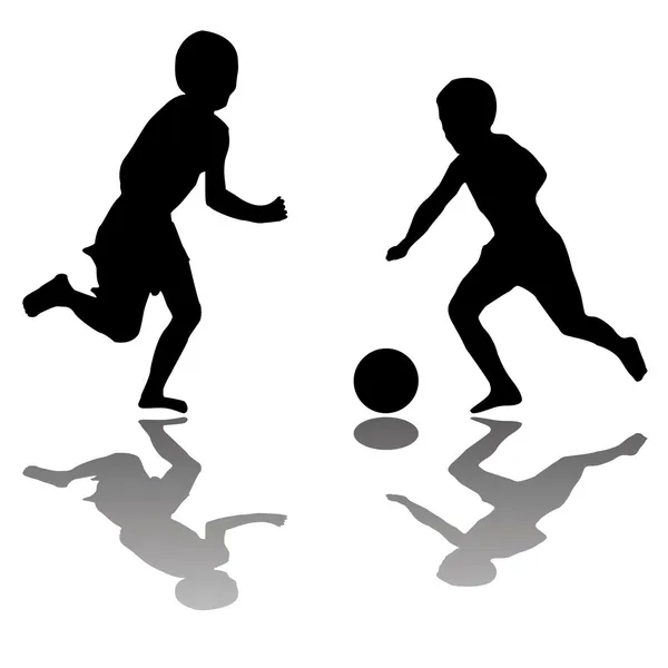 Crianças jogando futebol (preto) isolado em — Vetor de Stock
