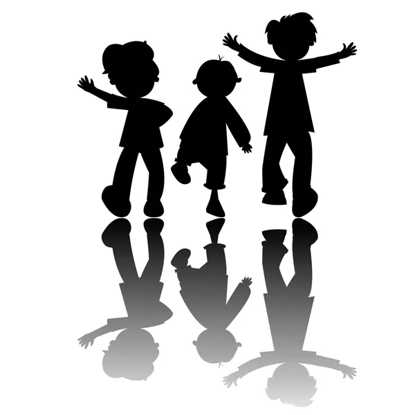 Kinderen silhouetten geïsoleerd op witte backg — Stockvector