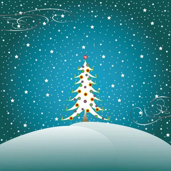 Sterren, sneeuw en kerstboom 2 — Stockvector