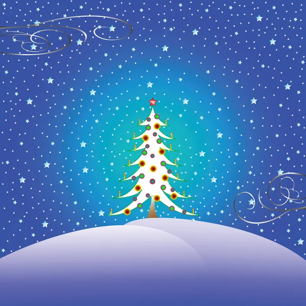 星星雪和圣诞树 — 图库矢量图片