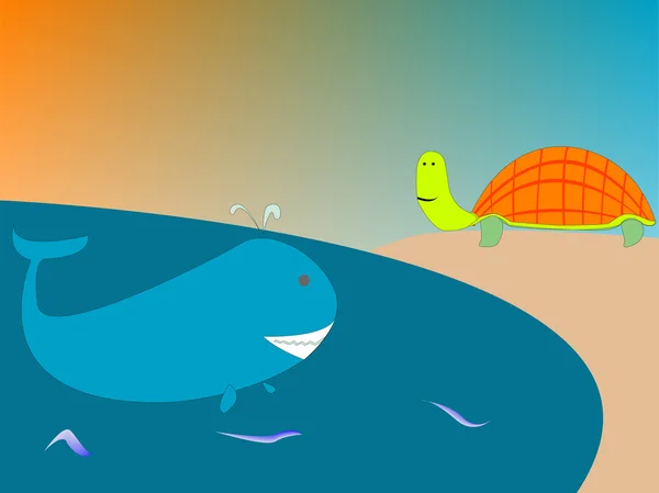Rajza egy bálna és a teknős — Stock Vector