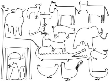 Animal black and white silhouettes clipart