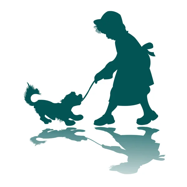 Μικρό κορίτσι και σκύλου σιλουέτα — Διανυσματικό Αρχείο