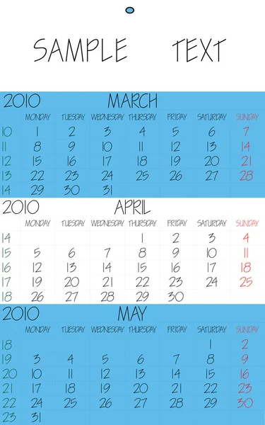 Anglický kalendář 2010 duben — Stockový vektor