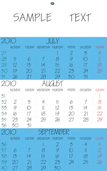 Calendario inglese 2010 agosto — Vettoriale Stock
