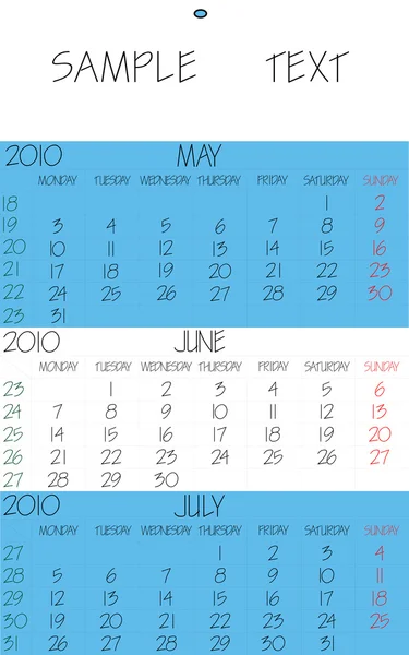 Anglický kalendář 2010 červen — Stockový vektor