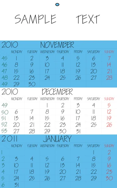 Calendario inglese 2010 dicembre — Vettoriale Stock
