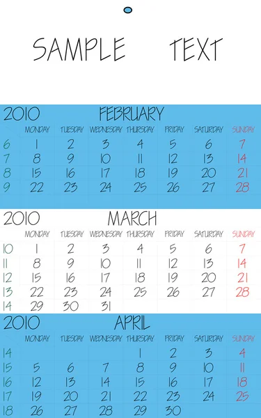 Anglický kalendář 2010 březen — Stockový vektor