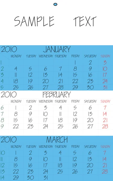 English calendar 2010 february — Stock Vector