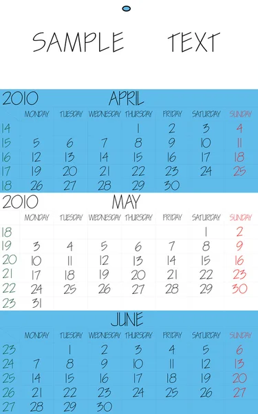 Calendario inglese 2010 maggio — Vettoriale Stock