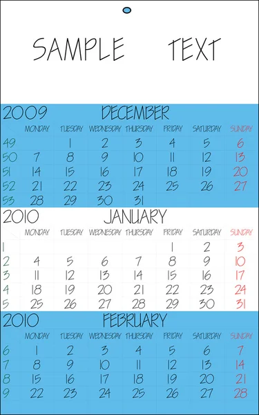 Angol naptár január 2010 — Stock Vector