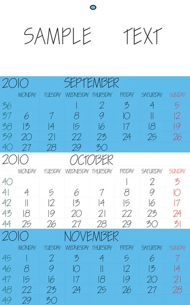 Calendario inglese 2010 ottobre — Vettoriale Stock