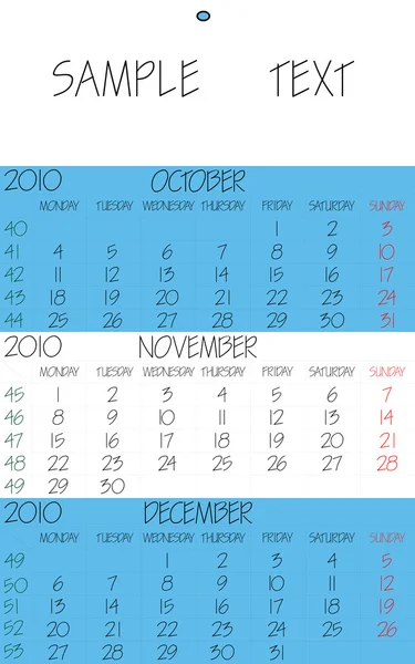 Calendario inglese 2010 novembre — Vettoriale Stock