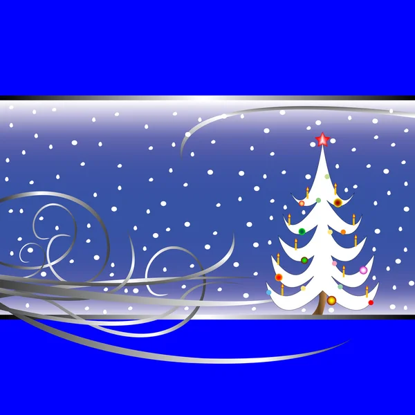 Kerstboom kaart op blauwe achtergrond — Stockvector