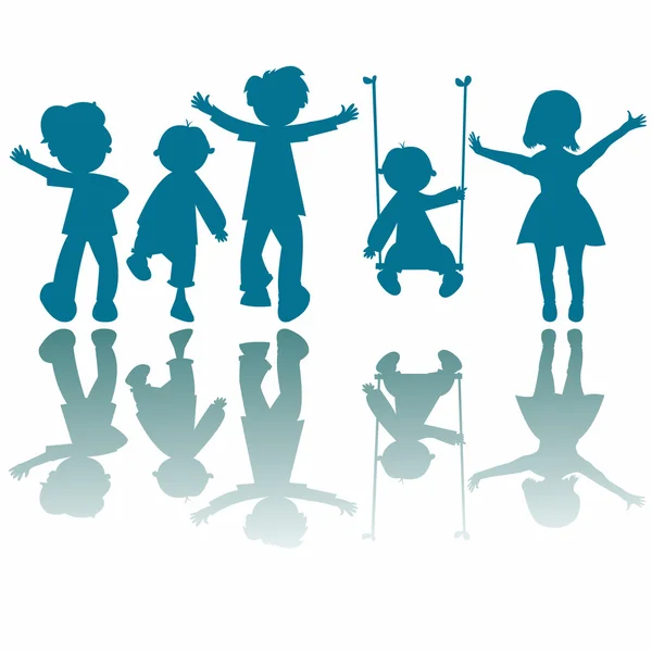 Happy little kids silhouettes — Stock Vector
