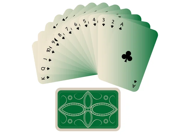 Eventail cartes Clubs avec deck sur blanc — Image vectorielle