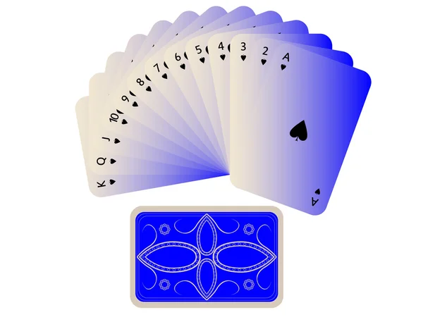 Spades ventaglio di carte con mazzo su bianco — Vettoriale Stock