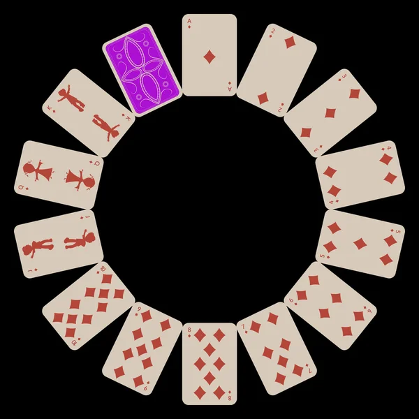 Kruh tvar diams karty na černém pozadí — Stockový vektor