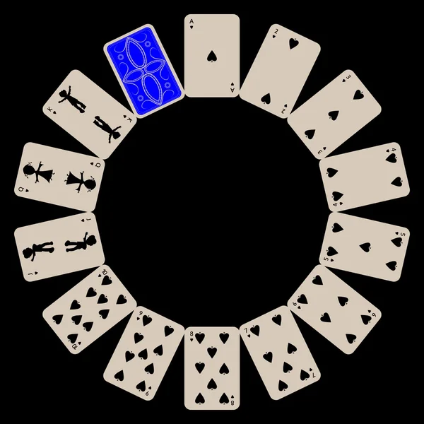 Circle shape spades cards on black — Stock Vector