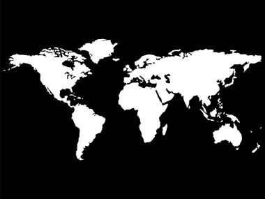 White world map isolated on black