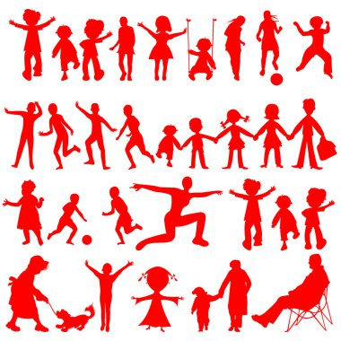 Peoples red silhouettes on white clipart