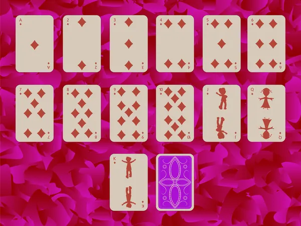 Farbe der Diamanten, die Karten über lila spielen — Stockvektor