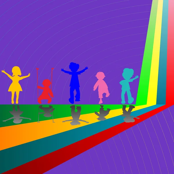 Silhouetten von Kindern auf lila — Stockvektor