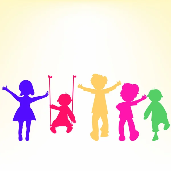 Silhouettes de petits enfants rétro sur brillant — Image vectorielle