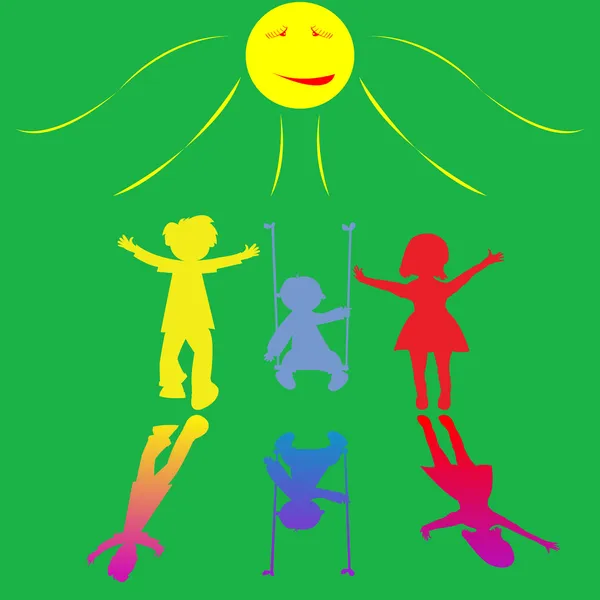 太陽で遊んで小さな子供たちの幸せ — ストックベクタ