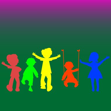 Retro little kids silhouettes clipart