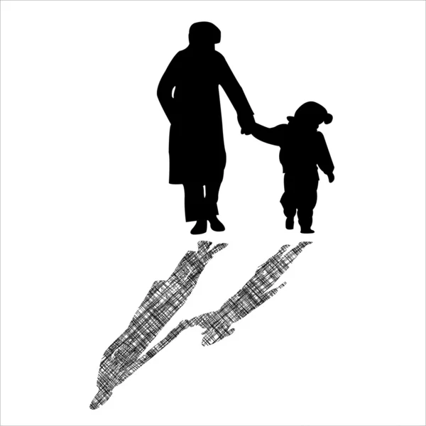 Silhouetten von Frau und Kind — Stockvektor