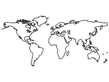Black world map outlines on white