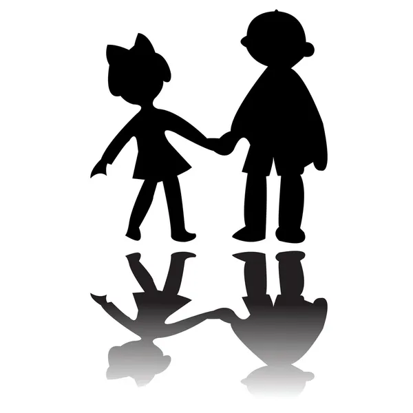 Silhouettes garçon et fille — Image vectorielle