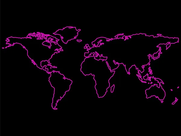 Violette Weltkarte umreißt Schwarz — Stockvektor