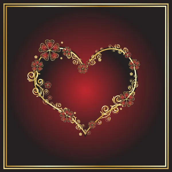 Corazón rojo con adorno de filigrana — Vector de stock