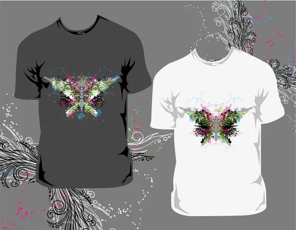 T-Shirt mit abstraktem Schmetterling — Stockvektor