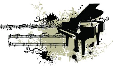 Grunge Piano with Note Staff clipart