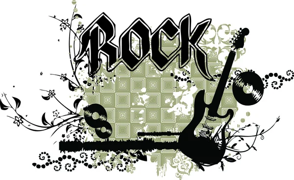 Gitar Grunge dengan Caption ROCK - Stok Vektor