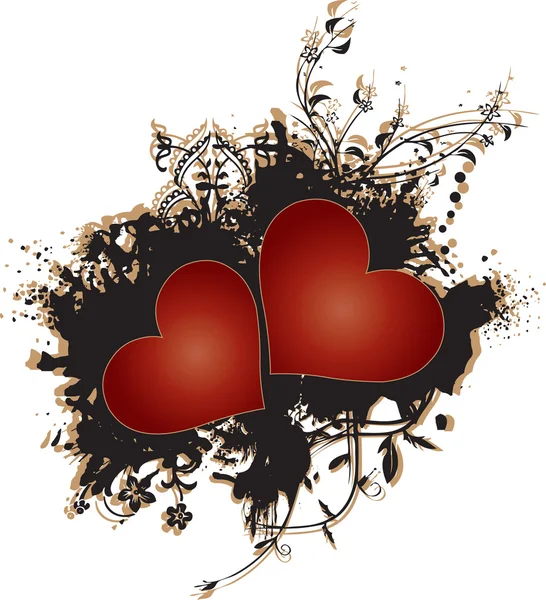Два красных сердечка на грядке — стоковый вектор