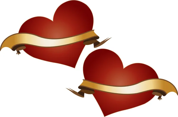 Два красных сердца с золотыми лентами Лицензионные Стоковые Иллюстрации
