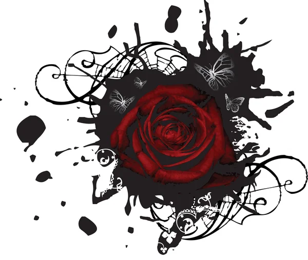 赤いバラとグランジ記号 — ストックベクタ