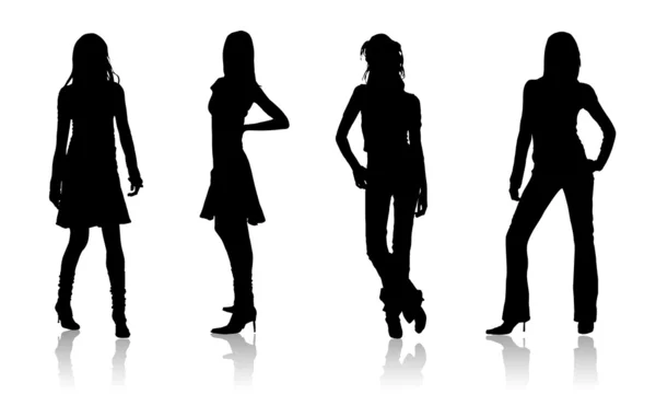 Quattro silhouette ragazze di moda — Foto Stock