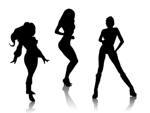 Three black sexy girls silhouettes